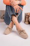 Women's Beige Calf Suede Loafer Casual Ballet Shoes - 2