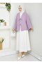 Women's Hijab Linen Front-Tie Modern Stylish Skirt with 2 Ties Lilac Kimono Shirt - 2