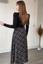 Padded Plaid Skirt Belted Midi Black Dress - 7