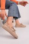 Women's Beige Calf Suede Loafer Casual Ballet Shoes - 3