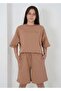 Girl's Two Yarn Fabric Crew Neck Shorts Set - 25Sb090 - Light Brown - 3