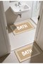 Punto Jute Look White Striped Bath Written Digital Printed Double Bath Mat Set 40X60 60X100 - 4
