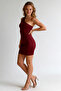 Burgundy One-Shoulder Slim Fit Lycra Mini Evening Dress - 7