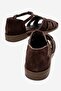 Belivya Women's Genuine Leather Sandals Brown Suede - 3