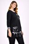 Women's Plus Size Black, Stone Embellished, Ribbed Detail at Collar and Sleeves Tunic 65N39377 - 8