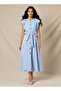 Striped A-line Women Dress with Tie-Up Belt - 2