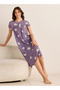 Midi Night Dress Short Sleeves with Floral Print Viscose - 2