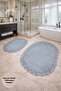 Alina Gray French Lace Double Bath Mat Set Soft Surface Non-Slip and Leather Base