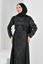 Black Satin Evening Dress with Stones on the Front - 3