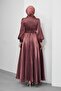 Plum Collar Bowknot Waist Stone Detailed Balloon Sleeve Evening Dress - 4