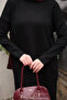 Black Stand Collar Ribbed Knitwear Dress - 3