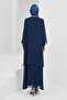 Navy Blue Front Tie-Detail Stone Abya Set - 5