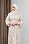 Beige Draped Front Evening Dress with Tie Sleeves - 3