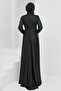 Black Satin Evening Dress with Stones on the Front - 5