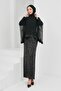 Black Sequined Evening Dress with Chiffon Detail on the Top - 3