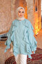 Mint Green Ruffled Shirt with Elastic Sleeves - 3