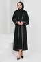 Black Abaya with Feathered Sleeves and Stone Detail Belt - 2