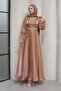 Dark Mink Evening Dress with Stones on the Front