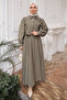Khaki Collar Detailed Crop Shirt Skirt Set