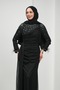 Black Draped Front Evening Dress with Stones - 2