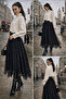 Women's Elastic Waist Tulle Printed Skirt with Inner Lining Asymmetric Cut
