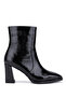 Women's Black Crinkled Patent Leather Heeled Boots