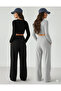 Women's Oversize 2-Piece Seasonal Black and Gray Loose-Fit Lace-Up Thick Fabric Sweatpants - 3