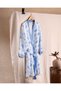 Victorine 100% Cotton Women's Muslin Bathrobe - White/Blue - Natural Collection