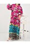 Women's Patterned Long Hijab Dress 2585 - A.Fuchsia - 5