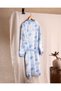 Victorine 100% Cotton Women's Muslin Bathrobe - White/Blue - Natural Collection - 2