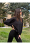 Women's Black Modal Fabric Soft Touch Sweatshirt - 5