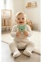 Natural Wooden Ring Teether and Rattle - Organic Cotton Baby Toy with Teddy Bear Figure