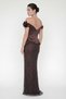 Women's Brown Boat Neck Floral Detail Long Rhinestone Evening Dress - 5