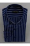 Men's Slim Fit Slim-Fitting Long-Sleeved Cotton Easy-Iron Striped Navy Button-Down Collar Shirt - 2