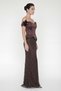 Women's Brown Boat Neck Floral Detail Long Rhinestone Evening Dress - 2