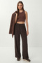 Floral Patterned Textured Trousers Lcr0107 Brown