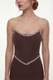 Women's Brown Slim Fit Strapless Stoned Peplum Cut Promise Engagement Wedding Evening Dress - 3