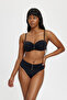 Women's Strapless Beaded Detailed Bikini Set – High Waist Bottom, Removable Strap, Black & Blue