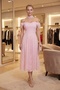 Women's Powder Color Slim Fit Boat Neck Lace Midi Promise Engagement Wedding Evening Dress - 4