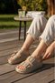 Women's Beige Stone Double Buckle Anatomical Sole Daily Thick Sole Stylish Slippers