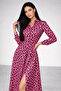 Women's Fuchsia Polka Dot Half-Placket Buttoned Elastic-Waist Dress - 6