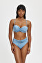 Women's Strapless Beaded Detailed Bikini Set – High Waist Bottom, Removable Strap, Black & Blue - 2
