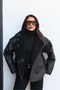 Women's Suede Leather Plush Lined Oversized Model Coat Jacket