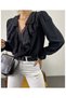 Design Lace Guipure Detailed Vintage V-Neck, Flounced Blouse - 2