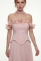 Women's Powder Ruffle Detailed Long Engagement Wedding Evening Dress - 3