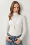Turtleneck Transparent Knitted Blouse Lmc0081 White - 2