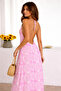 Pink Patterned Backless Halter Neck Maxi Summer Dress - 3