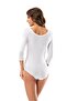 Women's White Combed Cotton Modal Wide Collar Capri Sleeve Snap Fastener Bodysuit - 3