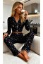 Black Floral Patterned Slim Body Women's Pajama Set Comfortable and Stylish Design