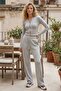 Ribbed Knit Pants Zippered Blouse Women's Top and Bottom Set - 2
